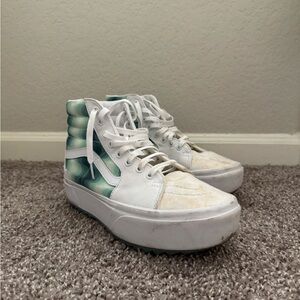 Vans White and Green High-Top Sneakers with Signature Jazz Stripe